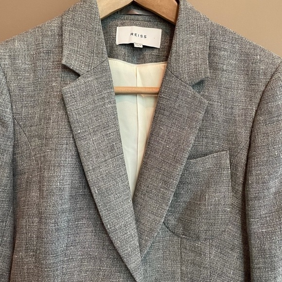 Reiss Turlington Linen Tailored Jacket Grey Size 4 - Picture 6 of 10